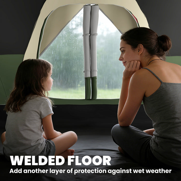Tente de camping Outsunny, tente pour 6 a 8 personnes avec 2 chambres, vert fonce