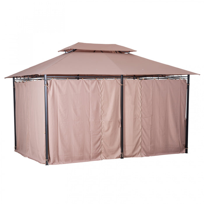 Tonnelle Barnum Pavillon De Jardin Style Colonial Double Toit Toiles Laterales Amovibles 3l X 4l X 2,65h M Chocolat