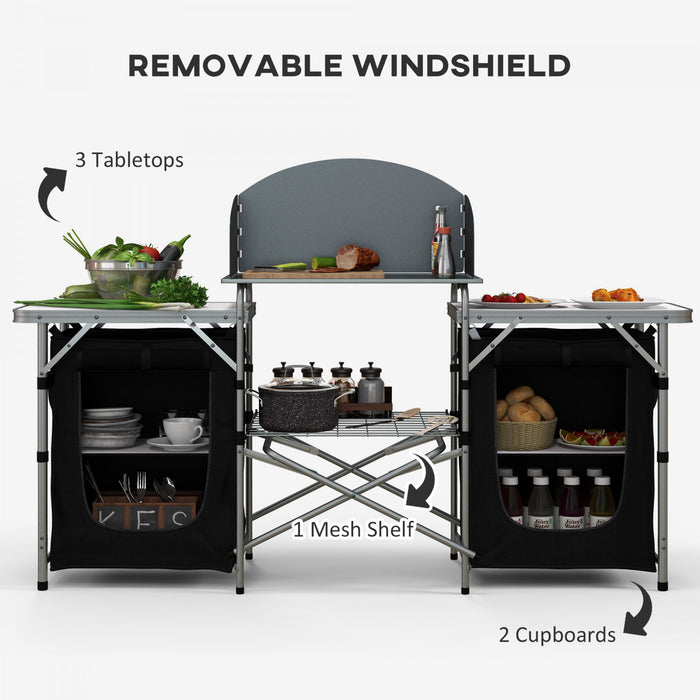 Outsunny Table de cuisine de camping pliante, cadre en aluminium