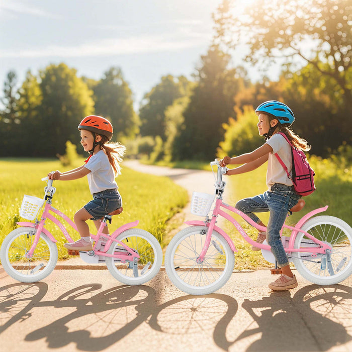 Costway 18\" Enfants Velo Tout-petit Velo Avec Roue De Formation Pour 4-8 Ans Fille Rouge