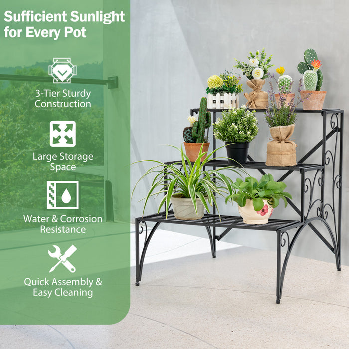 Costway 3 Etage Escalier Style Metal Plante Stand Etagere Jardin Pot De Fleurs Etagere D'affichage