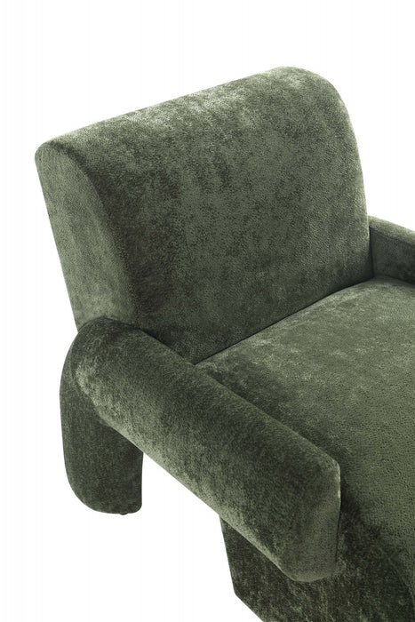 Fauteuil lounge en chenille vert olive Verandah style mid-century modern