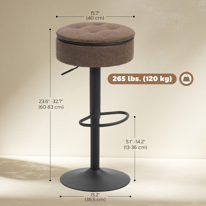 HOMCOM Lot de 2 tabourets de bar, pivotants avec rangement, marron