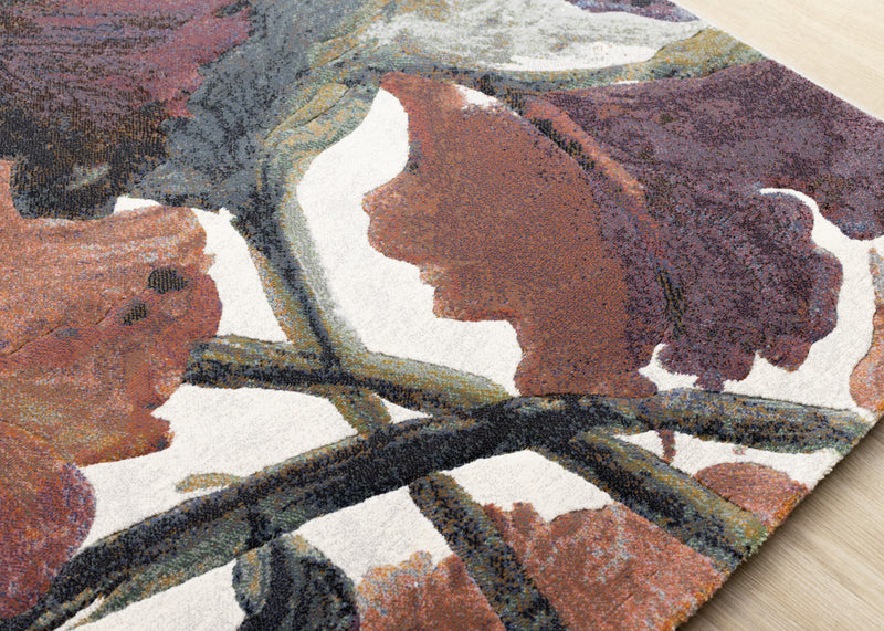 Carpette dense Amelia crème, rose et violette à motif floral - 5 pi 3 po x 7 pi 7 po