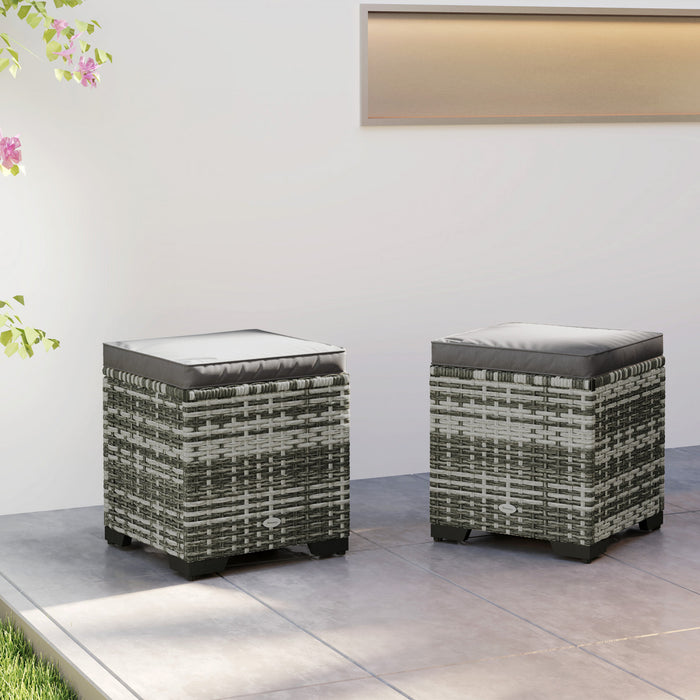 Outsunny Lot De 2 Poufs En Osier, Repose-pieds Avec Rangement, Gris