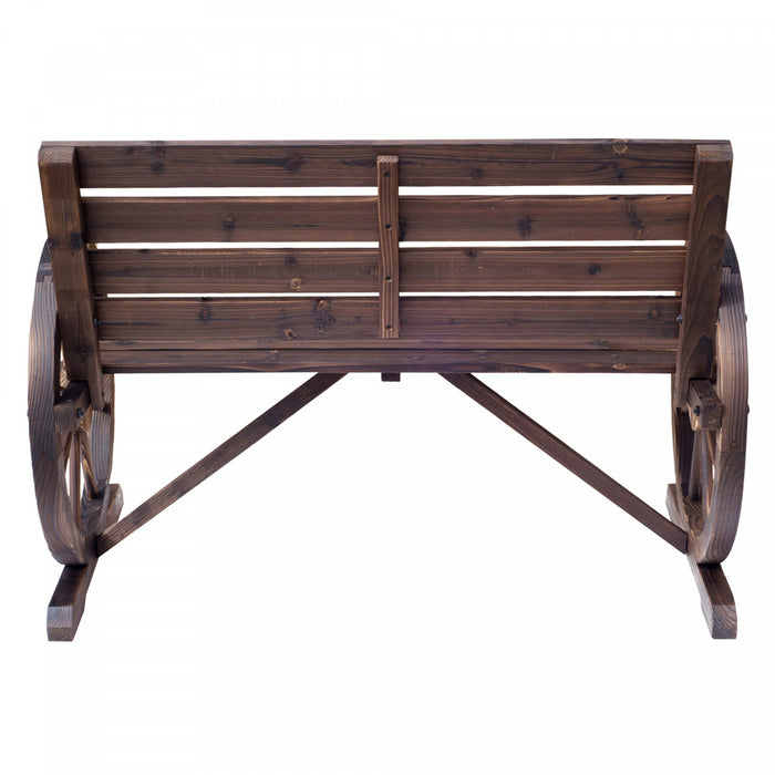 Banc De Jardin En Bois Outsunny 42\" En Forme De Roue De Chariot, Siege Rustique, Brun