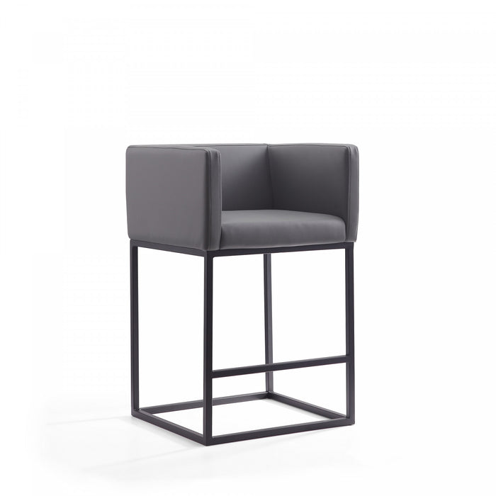 Tabouret de comptoir Embassy style milieu du siecle en metal et tissu gris - Lot de 3