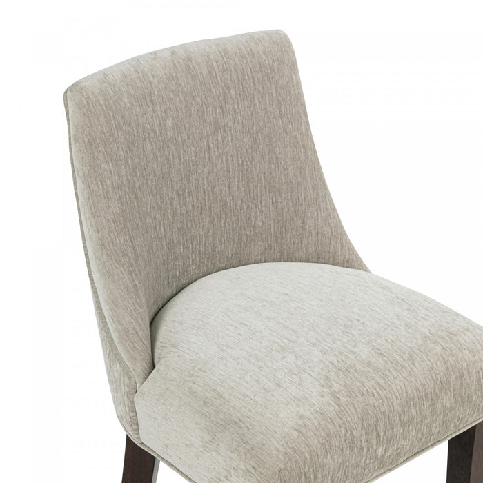 Tabouret de bar moderne en bois Beever avec revetement en chenille taupe