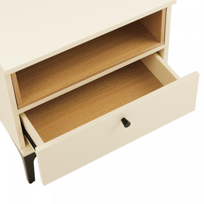 Table de nuit moderne Amara 20\" en creme et chene clair (1 tiroir)