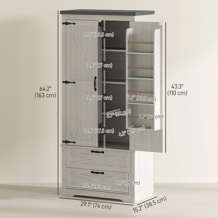 HOMCOM Armoire garde-manger de cuisine 64\" avec portes et tiroirs, blanc