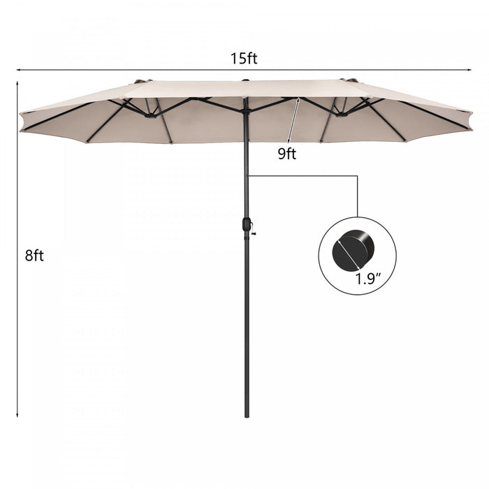 Costway Parasol double face 15FT a manivelle pour patio Jardin marche protection solaire Beige