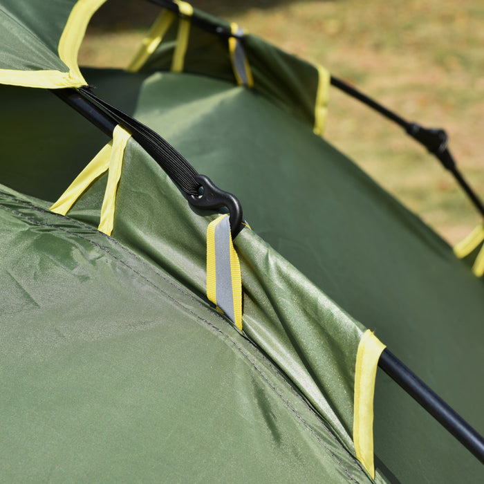 Tente De Camping Outsunny, Tente Familiale Pour 3 Personnes Avec Sac De Transport, Vert Fonce