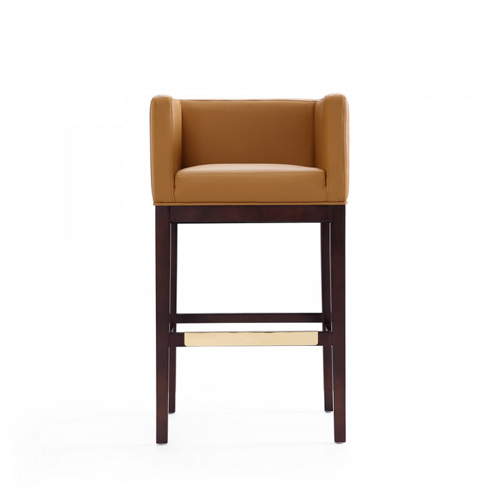 Tabouret de bar Kingsley style moderne du milieu du siecle en bois et tissu couleur camel - Lot de 2