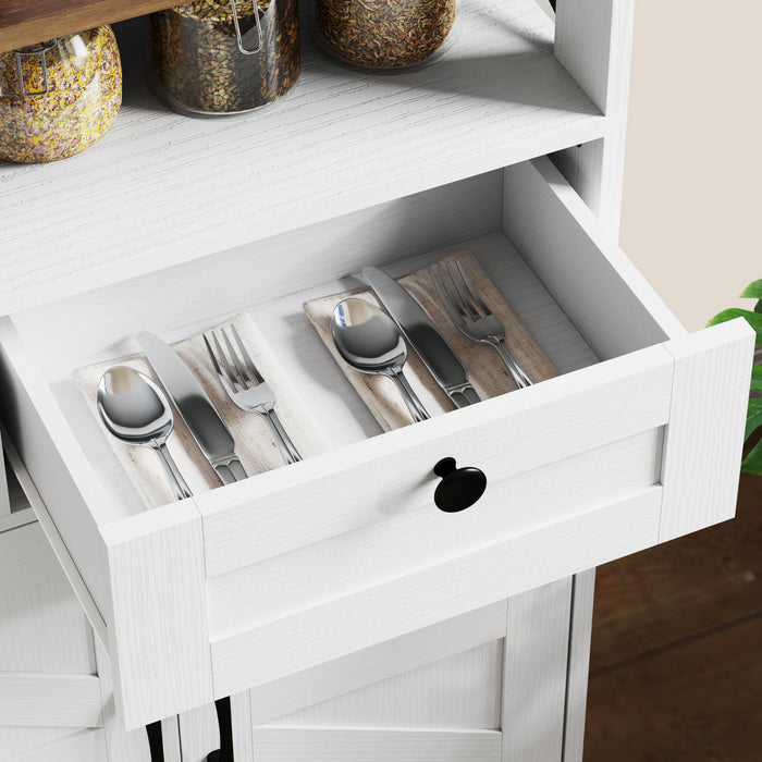 HOMCOM Buffet avec 4 portes de grange et 3 tiroirs, blanc