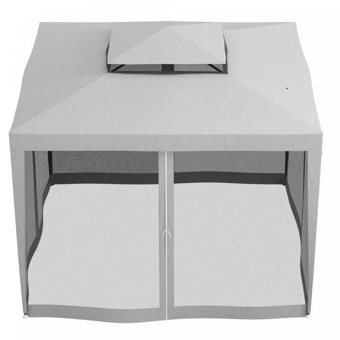 Outsunny Tente D'auvent 10' X 10', Tente Partielle Avec Filet En Maille Et Toit A Deux Niveaux Pour Jardin, Terrasse, Exterieur, Gris