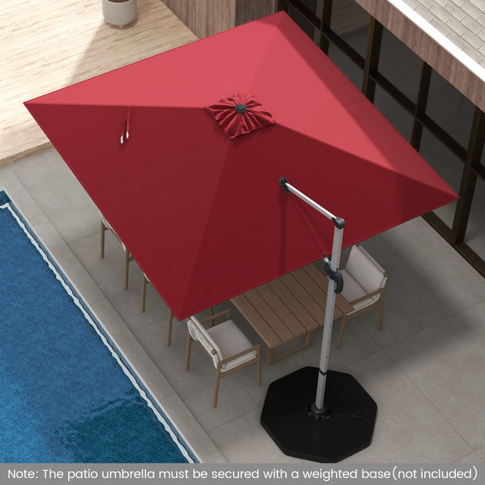 Costway Parasol d'exterieur a bras articule 10 pieds en aluminium suspendu deporte, avec rotation a 360° Rouge