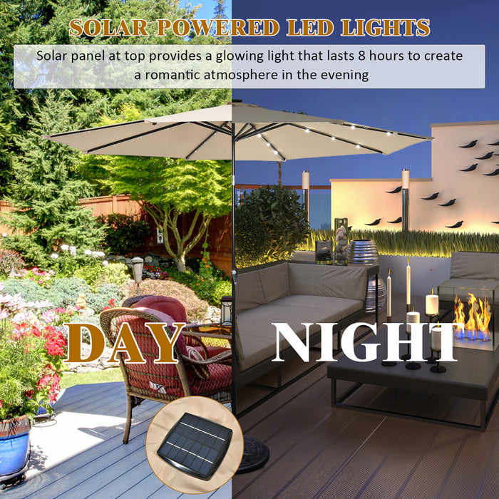 Costway Parasol de marche solaire LED de 10 pieds avec reglage d'inclinaison et manivelle, beige