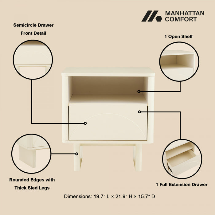 Table de nuit Ella Modern 20\" en creme (1 tiroir)