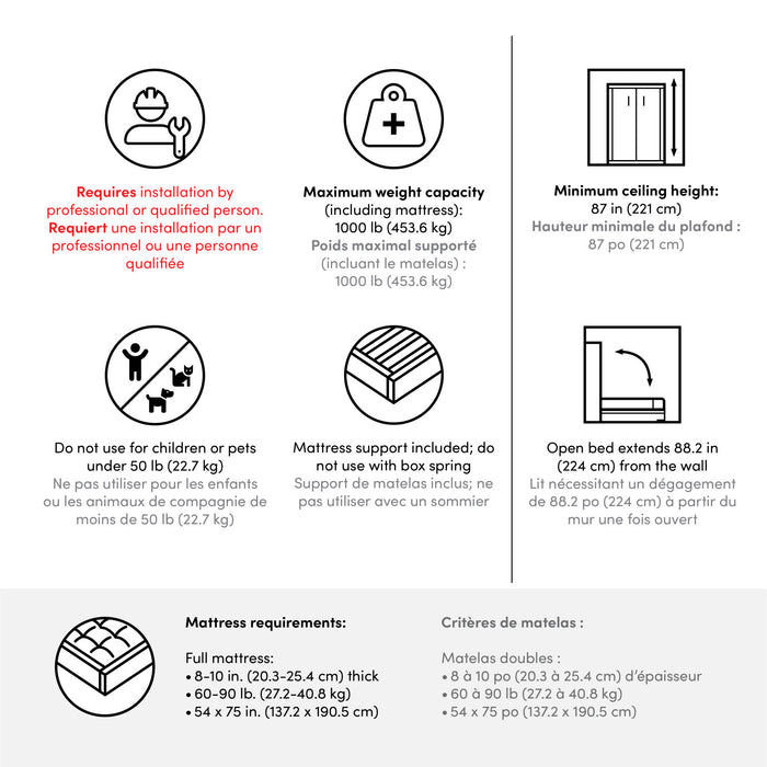 Lit double escamotable Key West de Bestar de 88 po (L) avec organisateur de garde-robe, tiroir et portes - blanc chêne lin