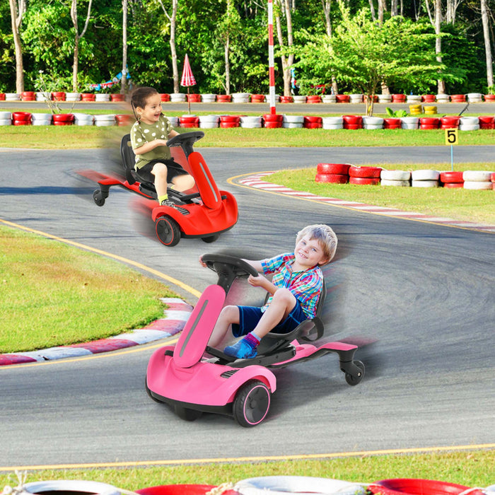6v Karts De Drift, Voiture Karts Electrique Pour Enfants, Avec 5 Roues, Siege Reglable, Effets Sonores&klaxon, Jouet Voiture Enfants Avec Fonction De Derive, Pour 3-8 Ans, Charge 25 Kg, Rouge/rose/noir
