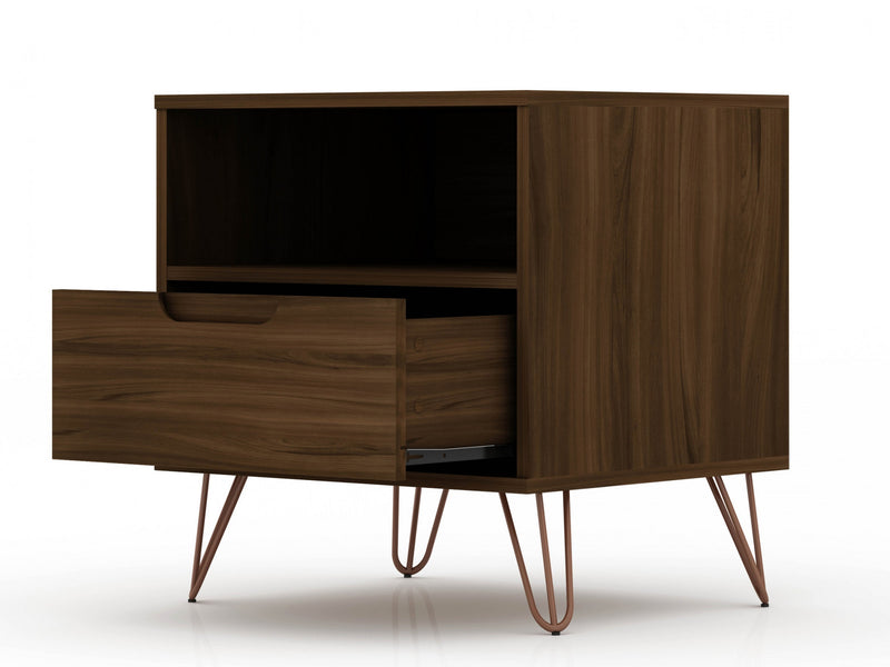 Table de nuit Rockefeller Mid-Century Modern 20\" en brun chataigne (1 tiroir) - Lot de 2