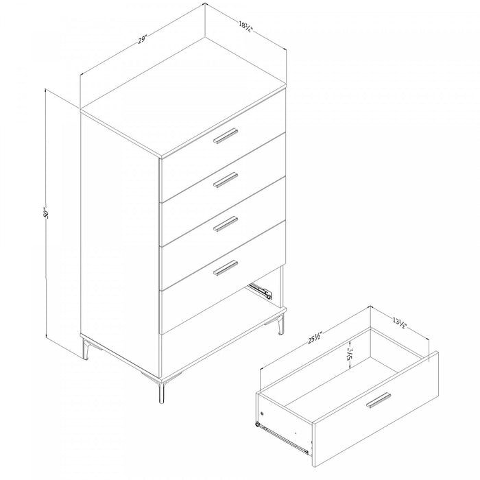  Commode verticale Musano à 5 tiroirs avec pattes en métal - chêne gris
