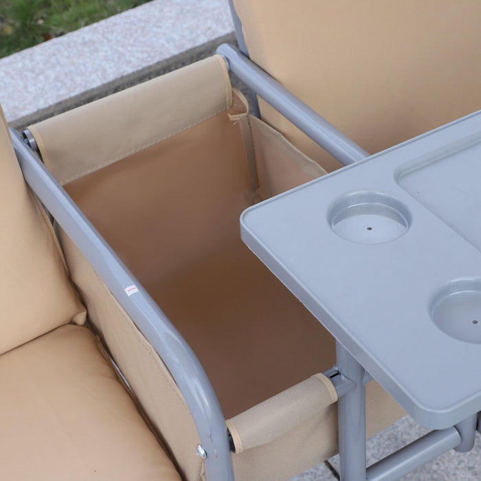 Chaise Pivotante Double Outsunny 2 Personnes Couverte Avec Table Pivotante Et Console De Rangement Beige