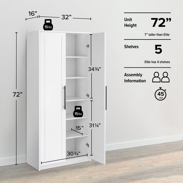 Armoire d’appoint de rangement Elite Premium Home avec 5 tablettes - blanche