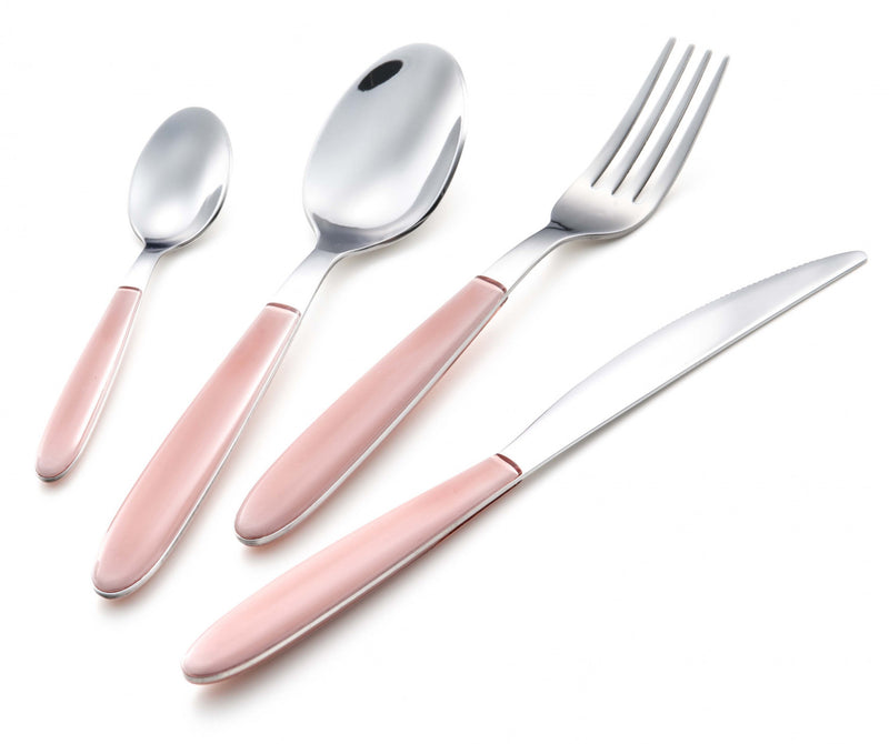 Ensemble De Couverts En Acier Inoxydable Italien Arimi Nilu 24 Pieces - Service Pour 6 Personnes - Manche Rose
