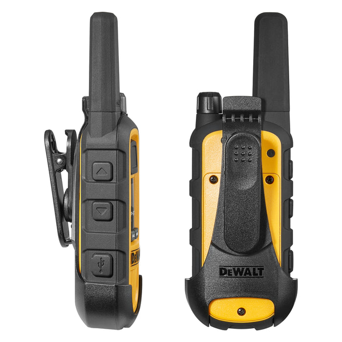 2 talkies de chantier Dewalt DXFRS800 plus écouteurs - 2 watts, robuste, longue portée, radios bidirectionnelles intérieures-extérieures + 22 canaux