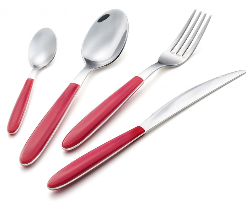Ensemble De Couverts En Acier Inoxydable Italien Arimi Nilu 24 Pieces - Service Pour 6 Personnes - Manche Rouge