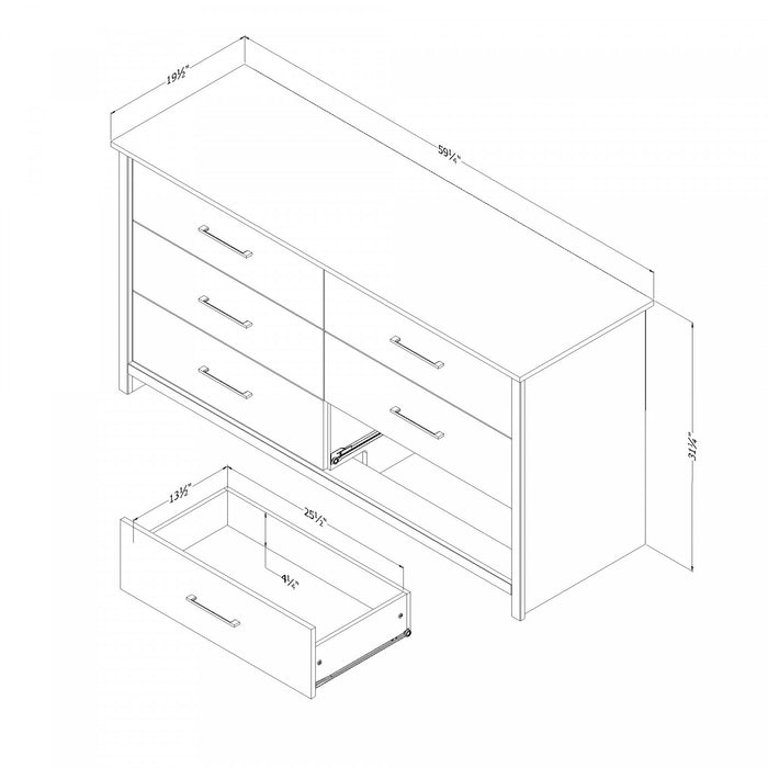 Commode Fernley à 6 tiroirs - pin blanc