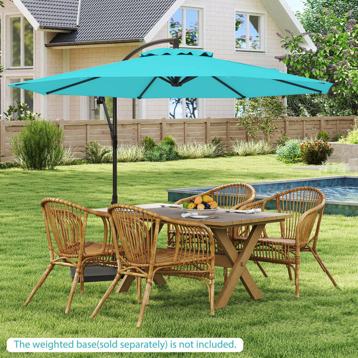 Parasol deporte Costway 10 FT avec reglage d'inclinaison facile, base croisee, haut ventile, turquoise