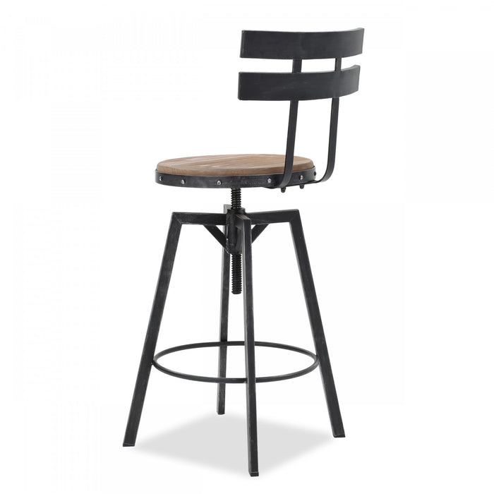 Tabouret De Bar Denise Avec Siège En Bois Pivotant Et Réglable, Structure Métallique - Noir Antique