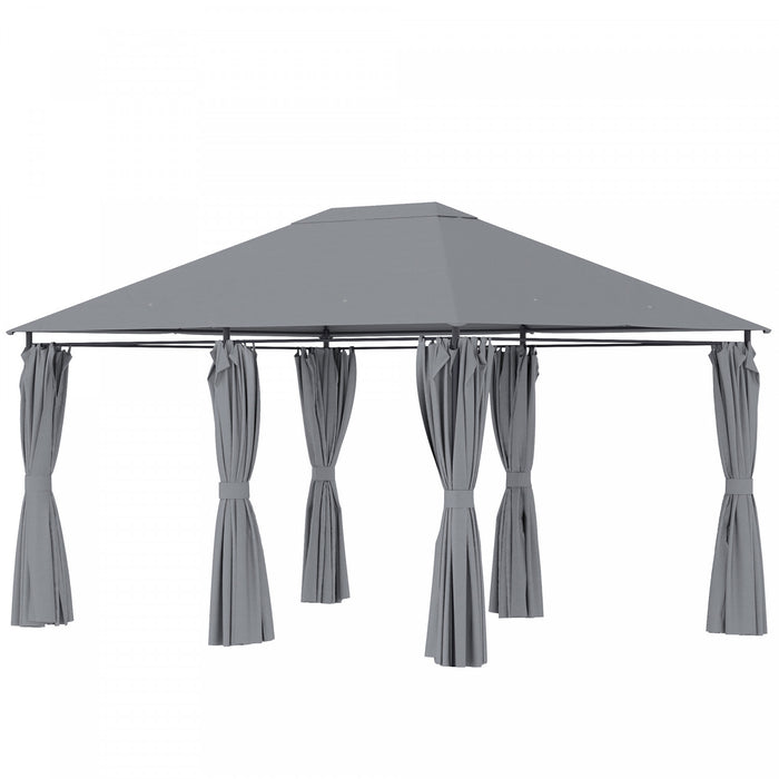 Outsunny Tonnelle De Terrasse Exterieure 10' X 13', Abri Avec 6 Parois Laterales Amovibles Et Cadre En Acier Pour Jardin, Pelouse, Cour Et Terrasse, Gris