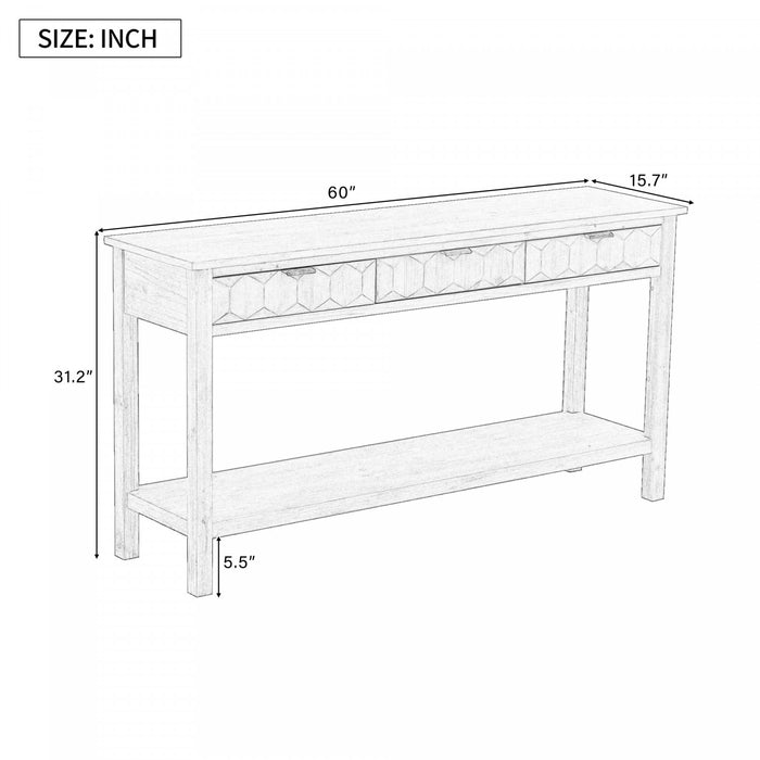 Table d'entree Oliver 60'' en placage de sapin avec design en nid d'abeille et tiroirs, bleu marine