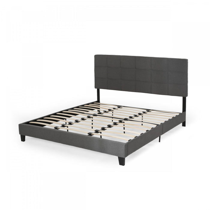 Lucia Cadre De Lit Plateforme Capitonne Avec Couture Waffle, Taille King, Gris Charbon
