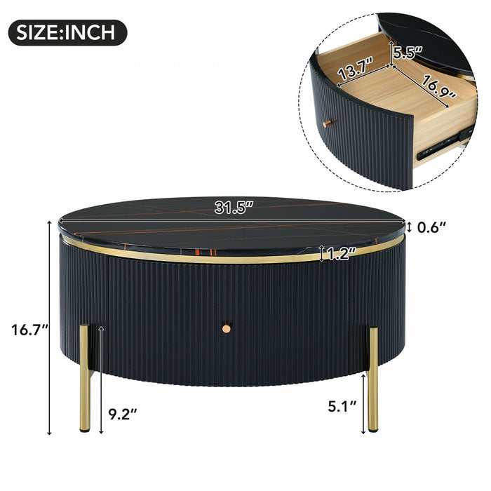 Table Basse Ronde Moderne Nelson De 31,5\" Avec 2 Tiroirs De Rangement, Noire