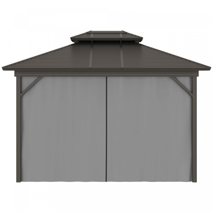Outsunny 10' X 12' Tonnelle De Jardin Acier Hardtop Gazebo Jardin Abri Soleil Avec Moustiquaire Et Rideaux Crochet De Suspension Cadre En Aluminium Noir