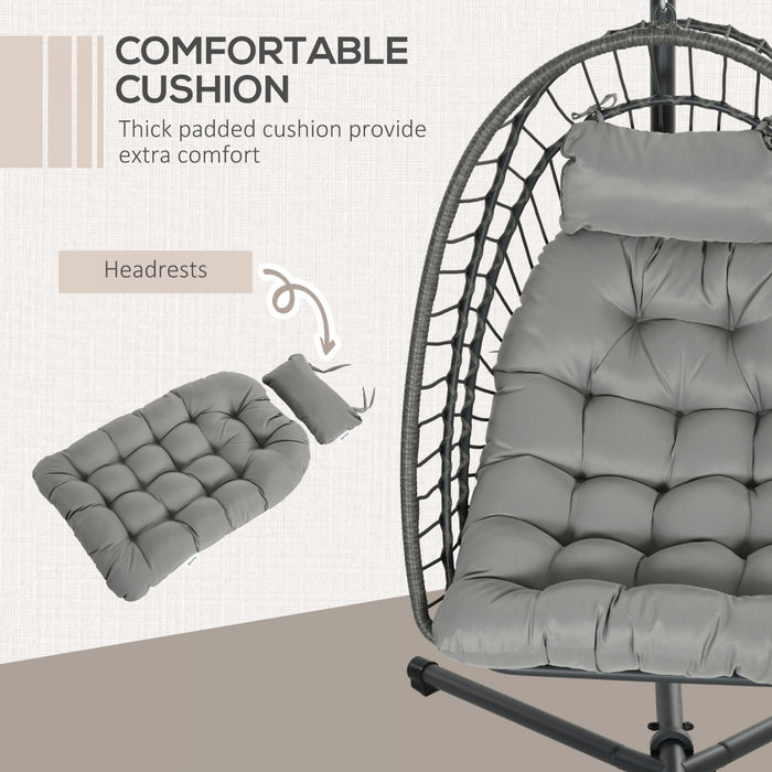 Outsunny fauteuil œuf suspendu avec pied, panier pliable en rotin