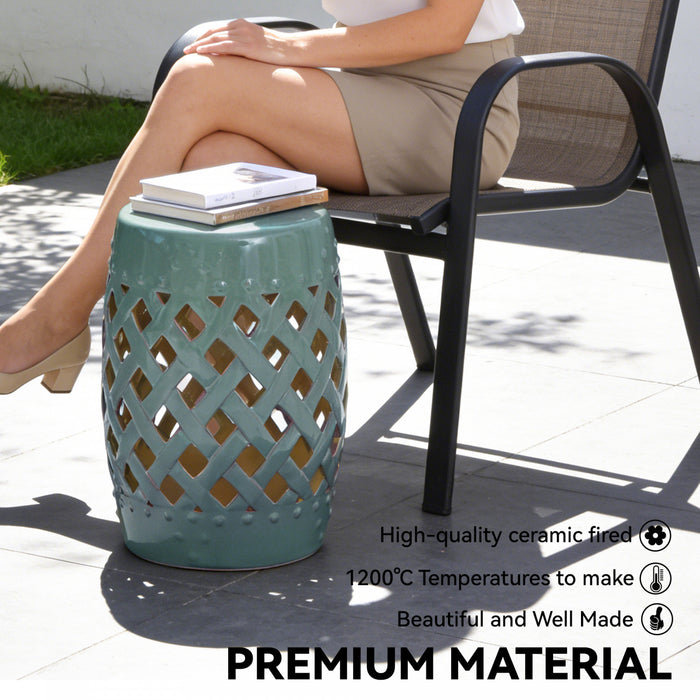Outsunny Tabouret de Jardin Exterieur en Ceramique 33 x 45 cm, Bleu
