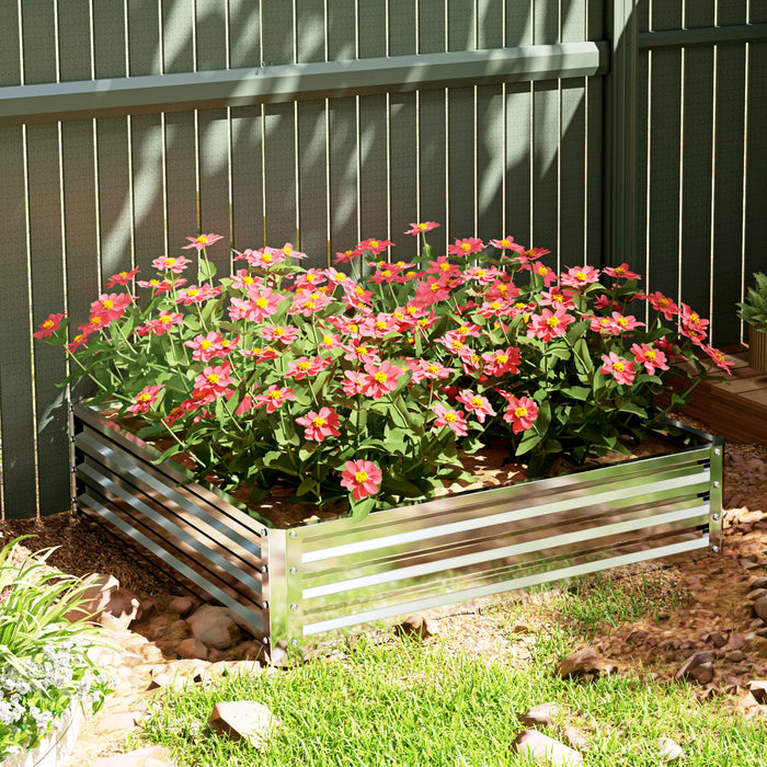 Jardiniere Surelevee En Acier Galvanise De 4 Pi X 4 Pi X 1 Pi, Argente