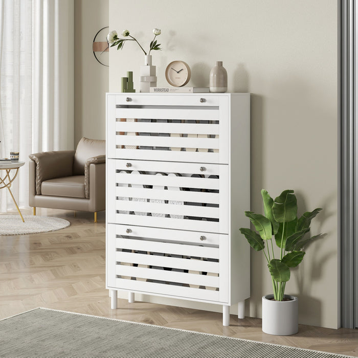 HOMCOM Meuble de rangement pour chaussures avec etageres reglables, Blanc