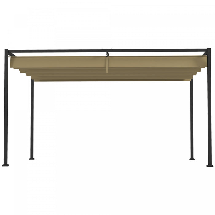 Pergola De Patio Outsunny 13' X 10' Avec Auvent Retractable, Kaki
