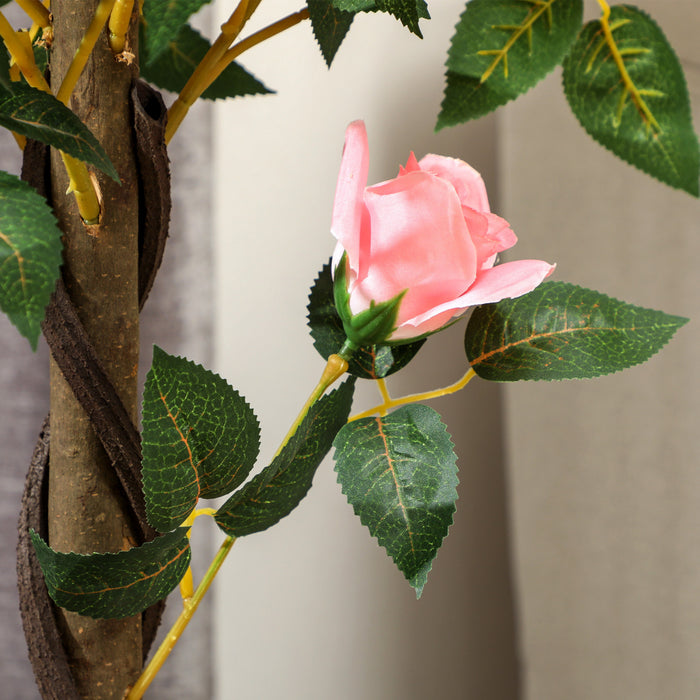 Set de 2 Rosiers Artificiels avec Fleurs Realistes, Outsunny, Rose