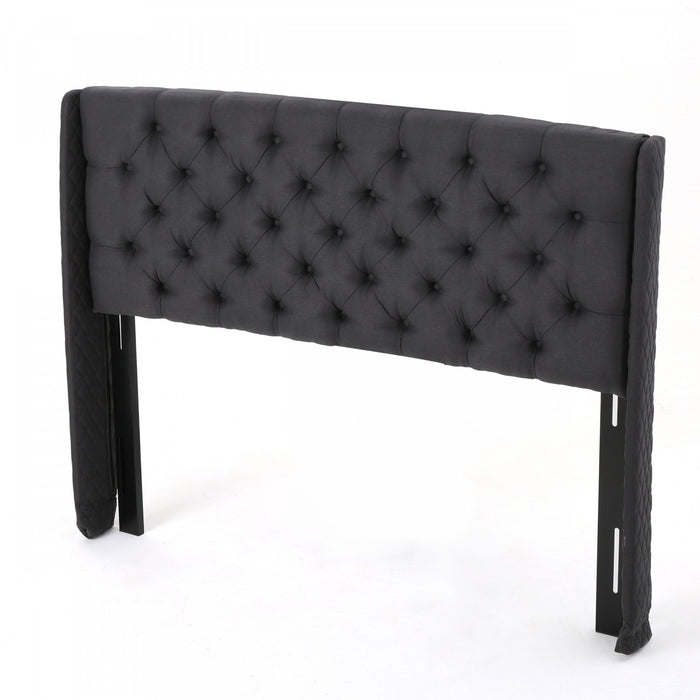 Hansen Tete De Lit Capitonnee A Dossier Aile Avec Boutons, Taille King, Noir