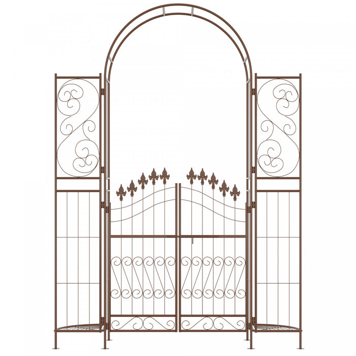 Outsunny Arche De Mariage Avec Porte De Jardin Et Etageres, 7pi, Marron