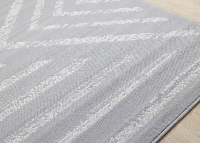 Carpette Forte grise et blanche à motif de rayures modernes - 5 pi 3 po x 7 pi 5 po