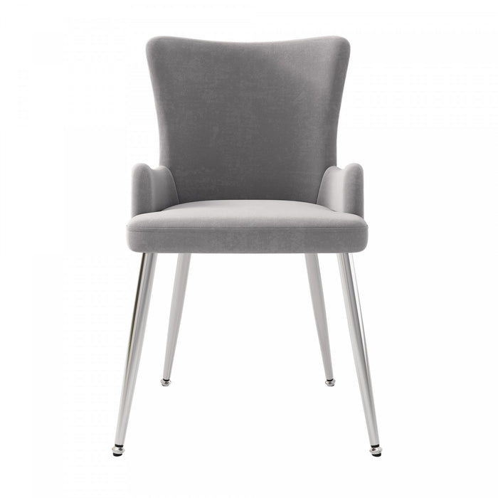 Chaises de salle a manger Luna en velours avec revetement capitonne et pieds metalliques dores, lot de 6, gris