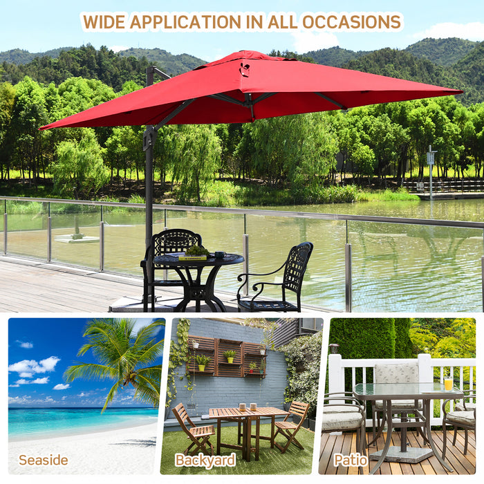Costway Parasol cantilever 10x10 ft pour terrasse, aluminium, rotation 360°, inclinable, vin